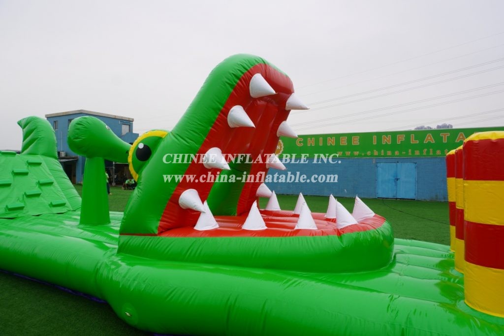 T10-109 Crocodile Theme Inflatable Obstacle Course Inflatable Water Sport Game For Kids Party Events